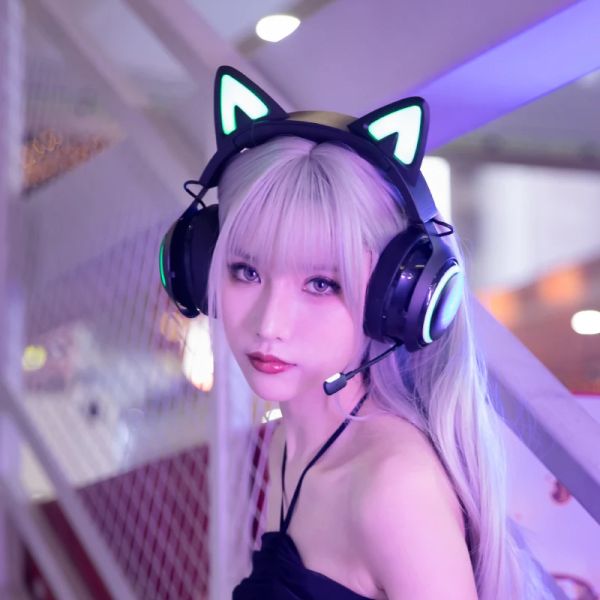 Auriculares Auriculares Bluetooth con cable USB Cute Gamer RGB LED Light ESports Head Set con micrófono Mujer para juegos de PC Headphoens Girl Gifts