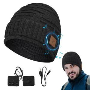 Écouteur Hiver Boneie Chapeau unisexe Bonsieur Soft Black Knited Hat Wireless BT 5.0 Smart Cap casque Casque