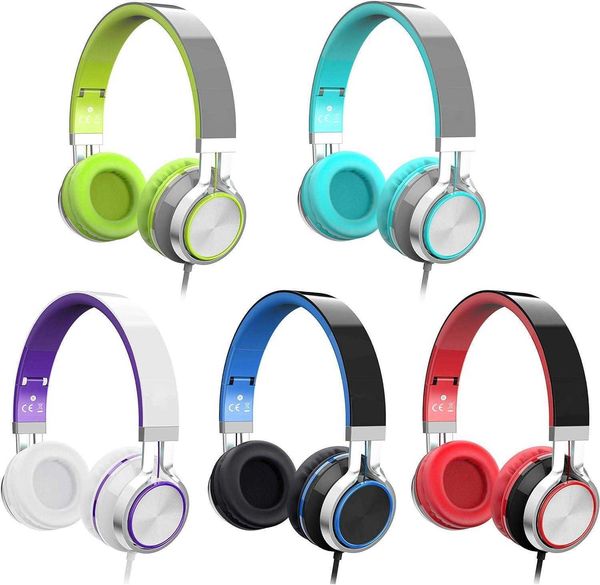 Auriculares con micrófono Plegables, livianos, ajustables, supraaurales con Conector de 3,5 mm para teléfonos celulares, computadora, MP3, 4, Kindle School