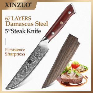 Écouteurs Xinzuo 5 '' Inch Steak Steak Damas Vg10 Steel Kitchen Knives Cutter Tools Cutter Tools Utility Couteau avec poignée en palissandre