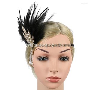 Tocados Años 20 Flapper Diadema de boda Tocado de plumas Gran Gatsby Inspirado Hoja Medallón Perla Accesorios para el cabello nupcial