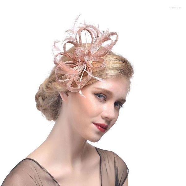 Tocados 1pc Boda nupcial Mujeres Fascinator Sombrero Vintage Color Sólido Multi Pluma Tea Party Duckbill Clip Banquete Headwear