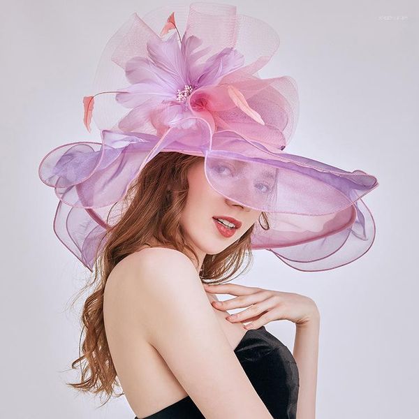 Coiffes 2022 Élégant Réglable Organza Chapeaux De Mariage Pour Les Femmes Mariages Chapeau Fleur Plume Accessoires Chapeau Mariage