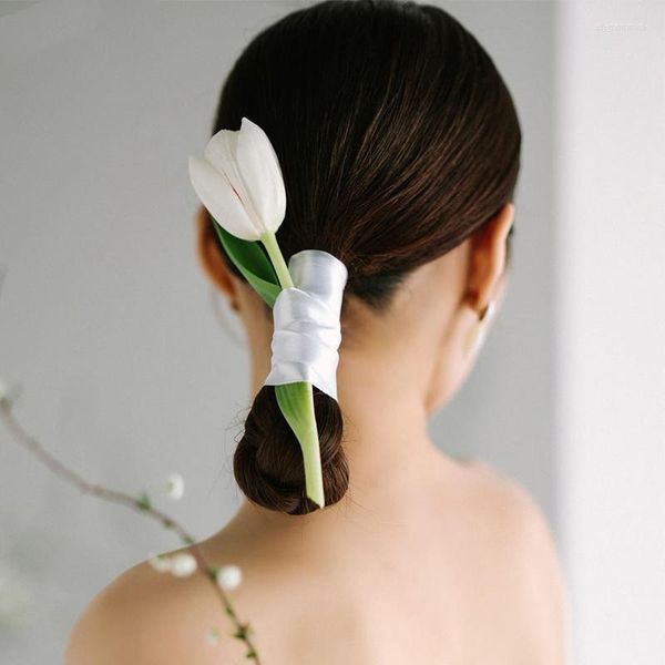 Tocados 2022, diadema coreana, accesorios para el cabello de boda, adornos de cinta de tulipán, tocado de novia para mujer, joyería