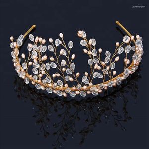 Hoofddeksels 2023 Hand Knit Crystal Pearl Crown Tiara Bruid Bruiloft Hoofdtooi