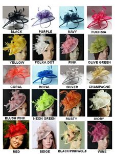 Coiffes 26 couleurs.Chapeau Fascinator Sinamay classique en forme spéciale avec des plumes pour l'église de fête de mariage Kentucky Derby