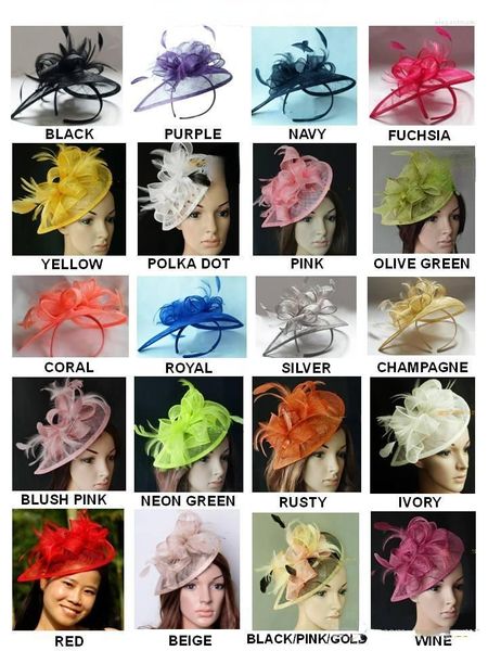 Tocados 26 colores. Sombrero clásico Sinamay Fascinator en forma especial con plumas para la iglesia del banquete de boda Kentucky Derby