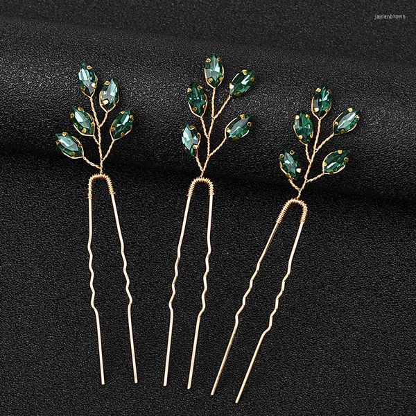 Tocados 3 PCS Novias Camino de cabello en forma de U Pins de chaveta Rhinestones clips