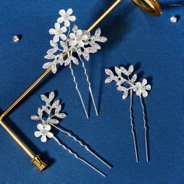 Tocados 3 piezas Set aleación hoja flor diamantes de imitación tocado boda banquete mujer accesorios para el cabello nupcial dama de honor tenedor