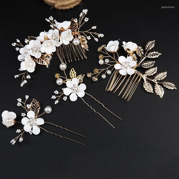 Coiffes 3D Fleurs De Mariage Épingles À Cheveux Perle Cristal De Mariée Épingles À Cheveux Demoiselle D'honneur Clips Accessoires Coiffure Ensembles De Bijoux