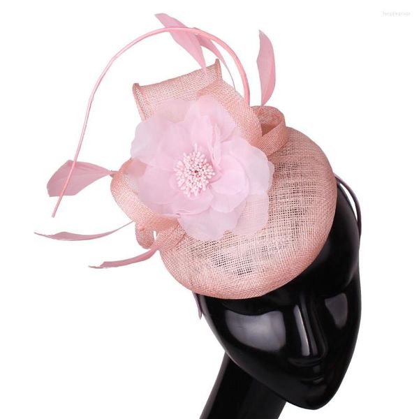 Tocados de 4 capas Sinamay Fascinator Hat Pinza para el cabello Mujeres Cóctel Boda Fiesta Nupcial Flor Señoras Vestido Diadema