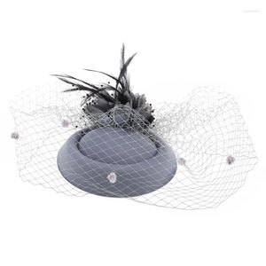 Headpieces 4xbf fascinator hoeden voor vrouwen pilbox met bloem veer mesh sluier en haarclip cocktail thee feest hoofdtekleding hoofdtooi