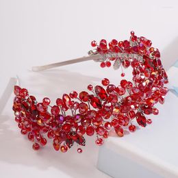 Hoofddeksels 5 kleuren handgemaakte bruiloft bruid luxe rood blauw strass tiara's en kronen bruids hoofdband kostuum haaraccessoires voor vrouwen