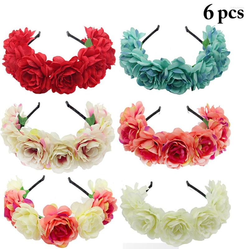 Coiffes 6 pièces/ensemble mode douce femmes mariée fleurs bandeau Style mexicain Rose fleur couronne bandeau dames filles plage cheveux accessoires