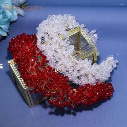 Coiffes A416 Bougeur de mariée en cristal blanc rouge casque à la main