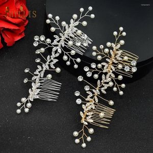 Headpieces A429 Silver Gold Hair Comb Clip Pin Rijn Regging Pearl Wedding Haarband Handgemaakte Bride Headpiece Women Diadeem hoofdbanden