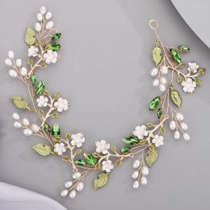 Headpieces Angel Women Green Vine Hoofdband Bridal Hair Accessories Wedding Head Sieraden Trendy Flower Tiara Rhinestone Pearl