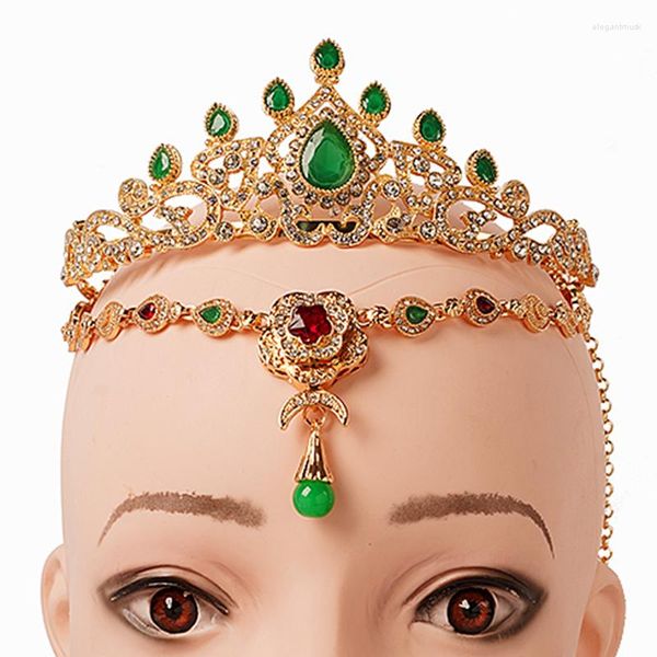 Tocados Accesorios para el cabello de boda árabe Corona chapada en oro Marruecos Tocado nupcial Rhinestone Mujeres musulmanas Diadema Regalo de matrimonio de metal