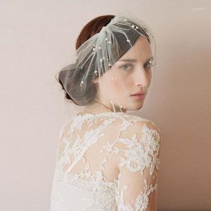 Tiaras Chegada Rede Nupcial Pérolas Chapéus Chapéu Branco Véu Flor Penas Fascinador Noiva Rosto Véus Casamento