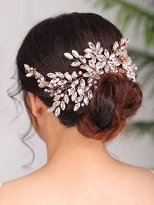 Headpieces Aankomst Rose Gold Rhinestone Hair Comb Tiara Wedding Hairstyles Sieraden Bruidsaccessoires voor damesheadwerken