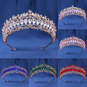 Coiffes baroque big cristal tiara couronne femme de mariage fête mariée mariée accessoires de cheveux bleu rouges