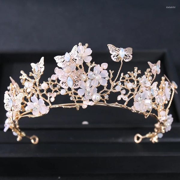 Coiffes baroque perle hingestone couronne fleur papillon princesse tiara bande de casse-coiffure femmes accessoires de cheveux de mariage de mariage bijoux bijoux