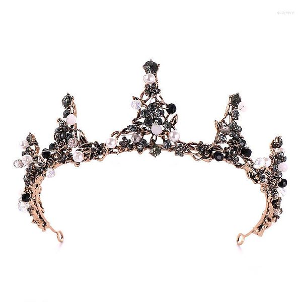 Tocados Barroco Vintage Cuentas de cristal negro Perlas Tiaras nupciales Corona Diadema de diamantes de imitación Coronas de desfile Diadema de novia Boda H LXH