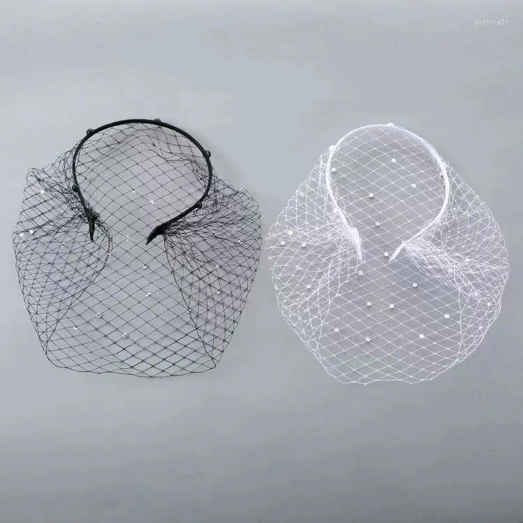 Headpieces birdcage véu branco bandana para nupcial russo tule fascinator rosto máscara de cabelo jóias acessório casamento curto blush