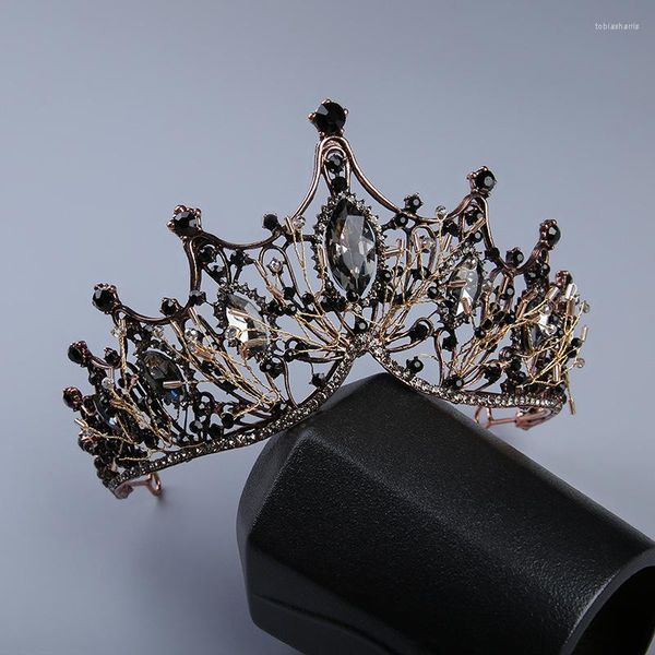 Tocados Negro Plata Oro Tocado nupcial Estilo Súper Hada Dorada Corona de diamantes de imitación grande Diadema Accesorios para el cabello de boda
