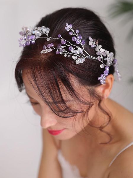 Coiffes Bohe accessoires de cheveux de mariée bandeau en cristal violet fait à la main femmes bande mariage coiffure bijoux coiffes