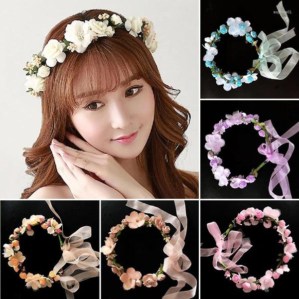 Coiffes Bohemia Garland Rose Flower Crown Femme Bandons avec ruban réglable Filles Floral Wreaty Bridal Halo Headship