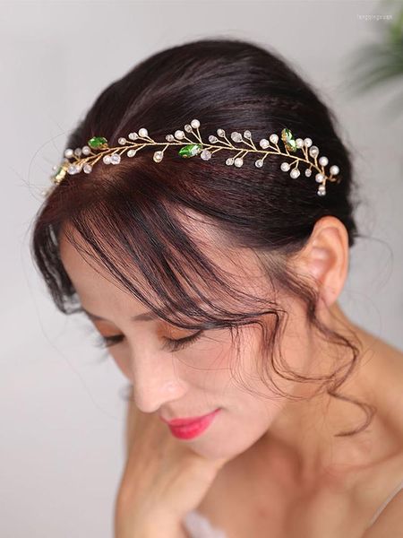 Tocados bohemios, diadema verde, joyería dorada para el cabello de boda, fiesta de cristal o banquete, accesorios para mujeres, tocados nupciales