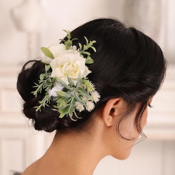 Tocados Boho Blanco Peines para el cabello nupcial Boda rústica Floral Novia Accesorios verdes Adornos