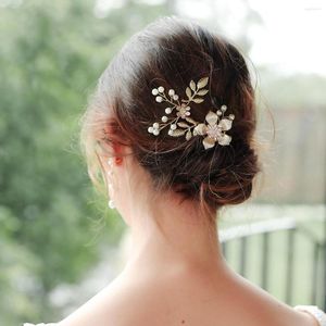 Hoofddeksels Bridal Crystal Pearl Flower Hair Clip Floral Style Barrette Bruid Sieraden Bruidsmeisje Bruiloft Accessoires