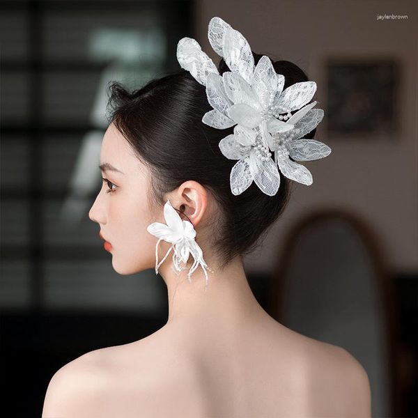 Coiffes nuptiale fée beau fil flottant blanc pailleté pétale bande de cheveux robe de mariée avec maquillage accessoires de coiffure