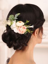 Coiffes fleur de mariée peigne à cheveux Rose Rose feuilles femmes élégantes Performance coiffure accessoires de mariage pour la mariée