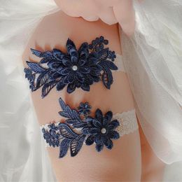 Coiffes jarretière de mariée dentelle bleue fournitures de mariage occidental anneaux de jambe élastiques décoration Sexy élégant