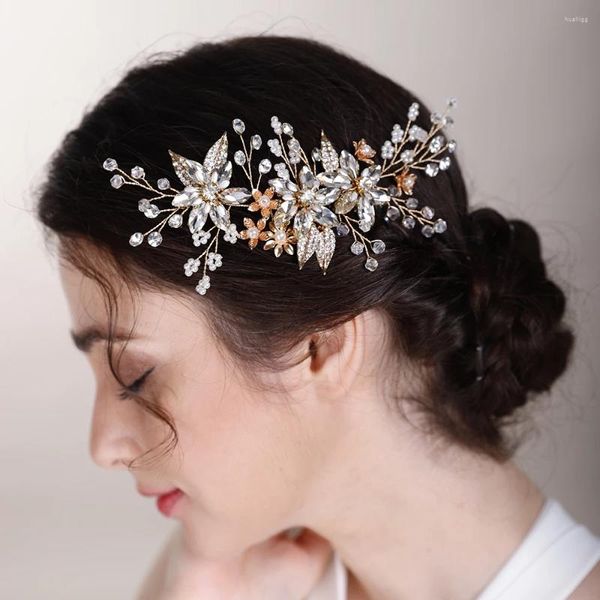 Accessoires de cheveux de mariée, peigne en strass, feuilles de fleurs, ornements de mariée, bijoux de tête de mariage en cristal