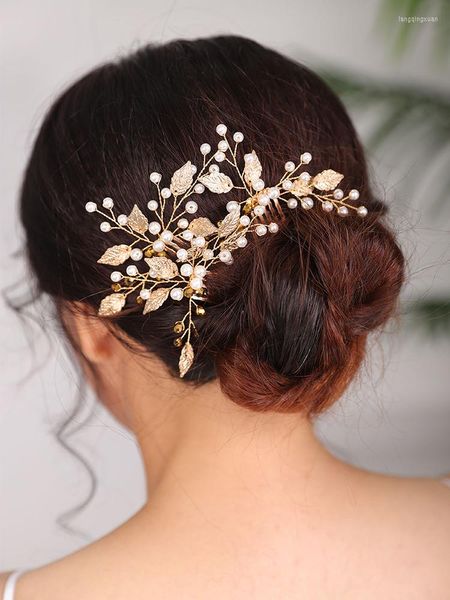 Tocados para novia, horquillas para el pelo para mujer, tocado dorado, peineta de perlas Vintage, accesorios para novia, boda