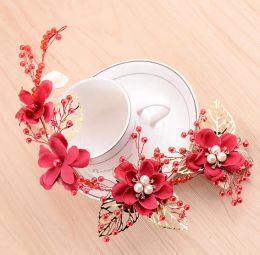 Coiffes têtes de mariée, cristal, fleur de prune, couvre-chefs rouges, perles faites à la main, accessoires, accessoires de robe Qipao