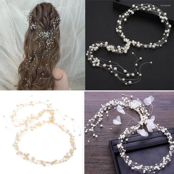 Tocados para novia, diadema para el pelo con perlas, tocado para mujer, boda, tiaras largas de vid, accesorios para desfile de graduación, coronas para novia