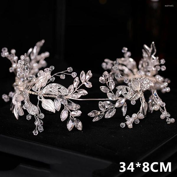 Tocados nupciales dulce diadema hoja perlas accesorios para el cabello con diamantes de imitación deslumbrantes para banquete boda mascarada