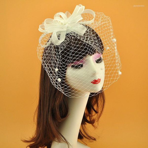 Coiffes de mariée voile visage couverture cheveux accessoires fête mariage perle fleur tête robe corée japon noir blanc