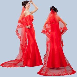 Coiffes voile de mariée T06-3 mètre rouge ordinateur brodé dentelle robe de mariéecoiffes