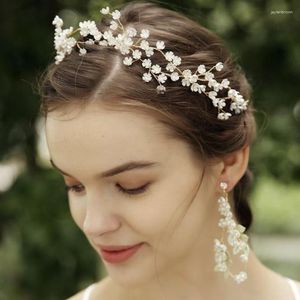 Accessoires de mariage de mariée casque fait à la main diadème bandeau tête fleur cheveux bijoux et oreille goutte ensemble FANWEIMEI # F241