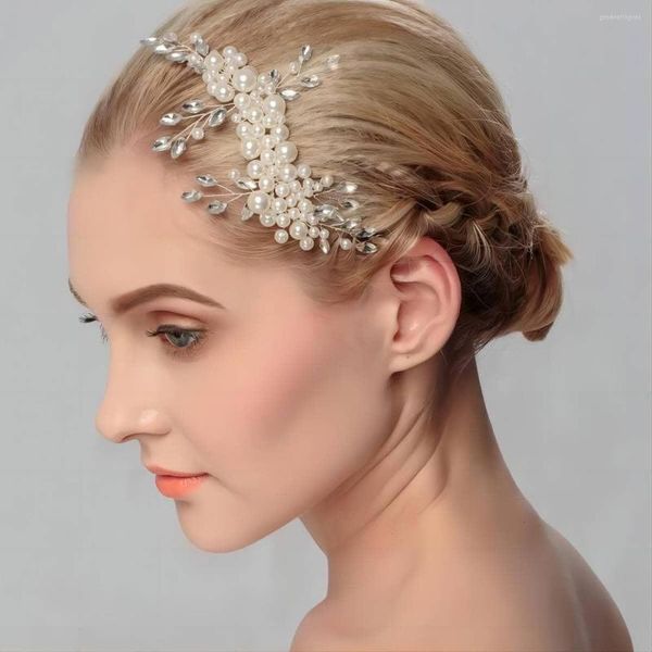 Coiffes Accessoires De Cheveux De Mariage De Mariée Fleurs De Perles À La Main Avec Des Diamants Peigne À Insertion De Diamants Complets