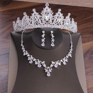 Tocados de novia, coronas, pendientes, collar, conjunto elegante, accesorios de joyería nupcial, tiaras de boda, tocado de cristal de diamantes de imitación para mujer