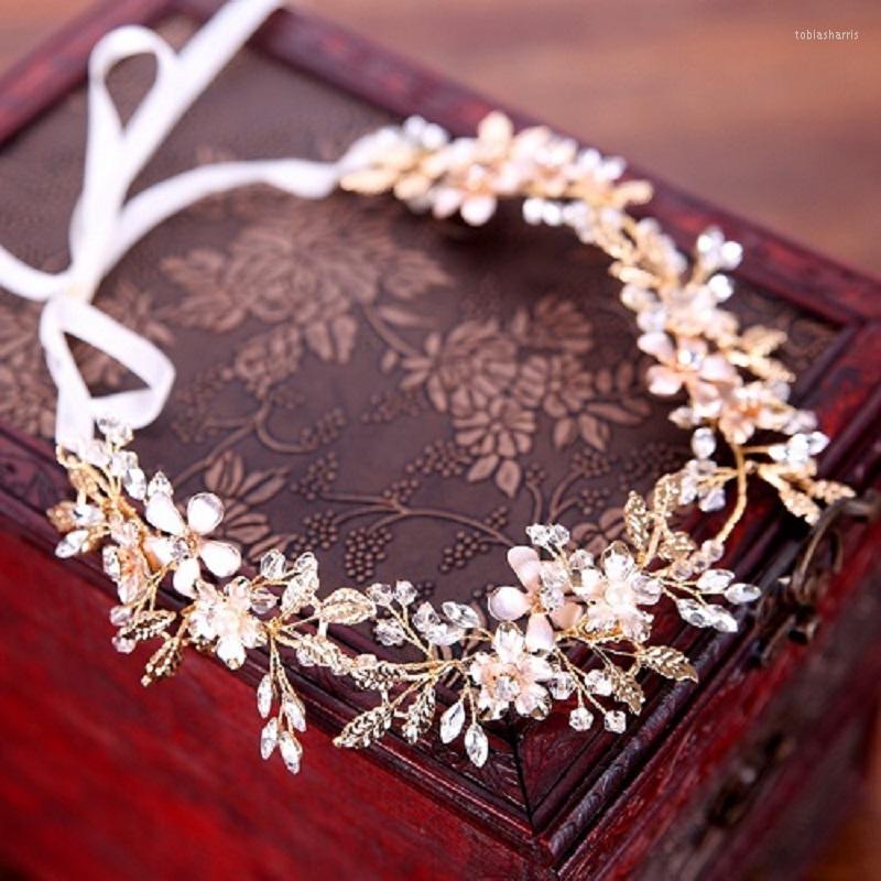 Cabeças de cabeceira Bandas de flores de flores de casamento Videira vinha Cristal Crystal Hairband folha tiaras folhas douradas