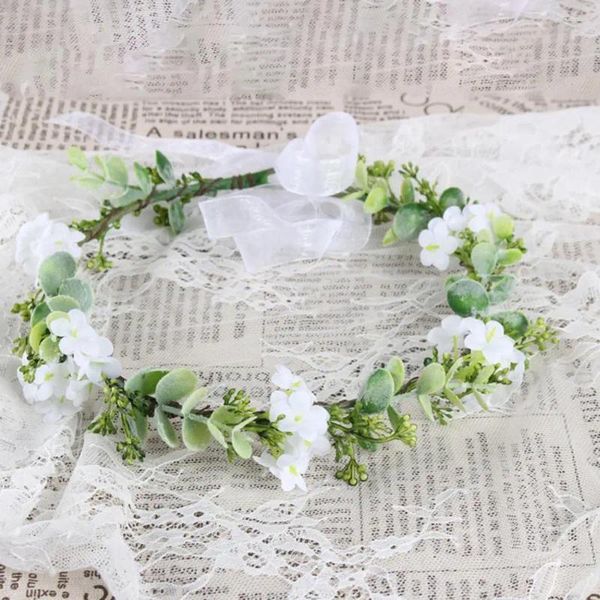 Couronne de cheveux de mariée, couronne de feuilles vertes, fleur de mariée, bohème, maille d'eucalyptus, accessoires de ruban décoratif