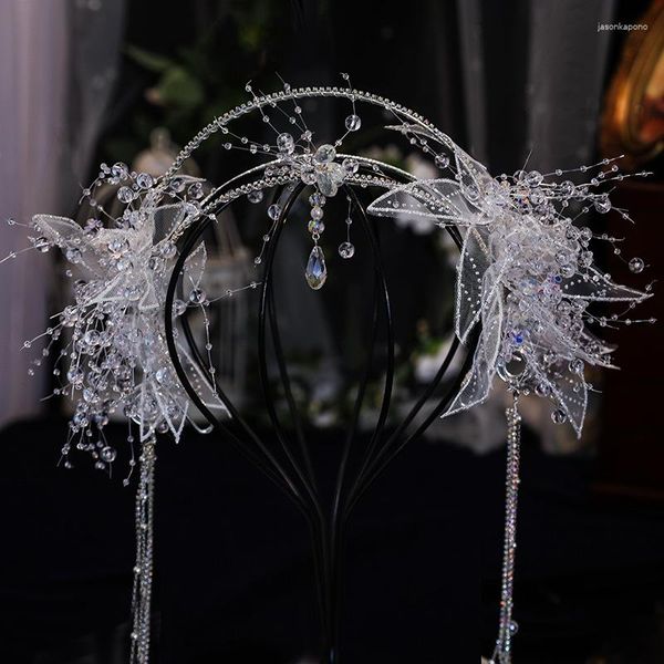 Coiffures coiffure de mariée à la main dentelle fée cristal perlé couronne bandeaux de mariage